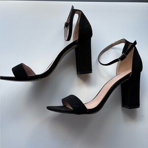 Madden Girl Suede Black Ankle Strap Heels, Size 8